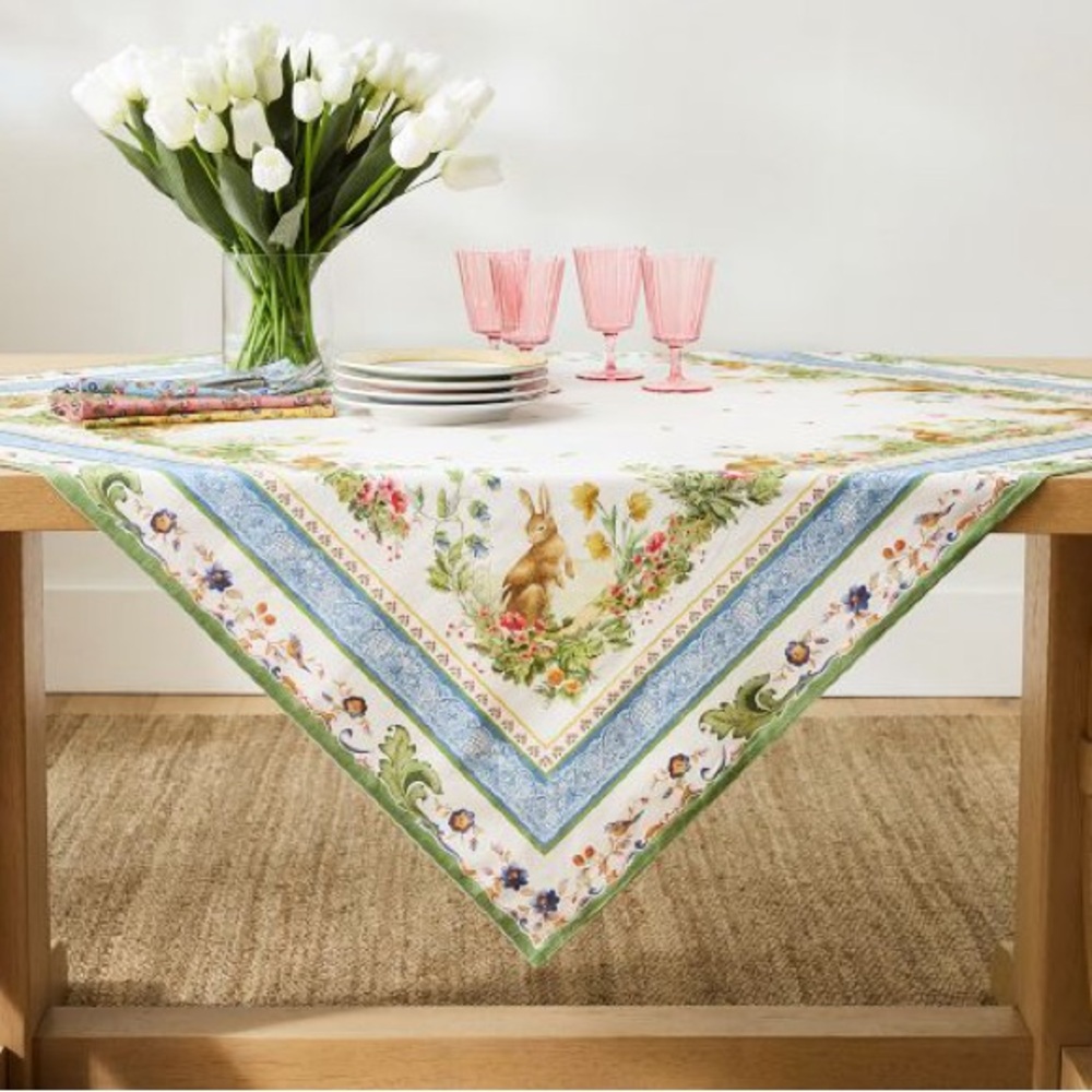 Pottery Barn Botanical Bunny 🐰 Table Throw 50” x 50” BNWT